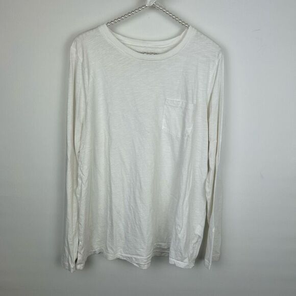 MADEWELL WOMEN'S WHITE LONG SLEEVE CREW NECK COTTON T-SHIRT Sz 1X XL pocket - Picture 11 of 13